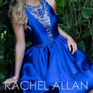 Rachel Allan BLUE SHORT Homecoming Prom Pageant DRESS sz 12 #4136